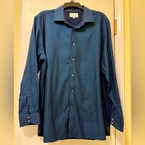 Ted Baker Endurance Button Up Dress Shirt Navy Long Sleeve 100% Cotton Size 17.5